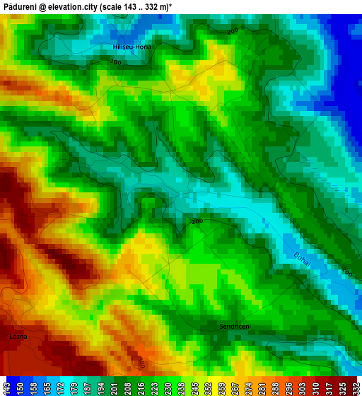 Pădureni elevation map