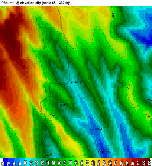 Pădureni elevation map