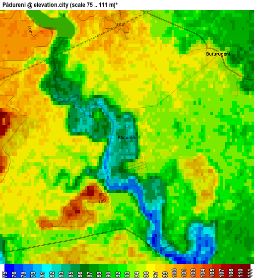 Pădureni elevation map