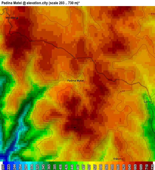 Padina Matei elevation map