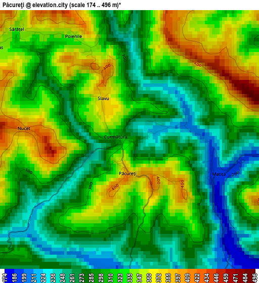 Păcureţi elevation map