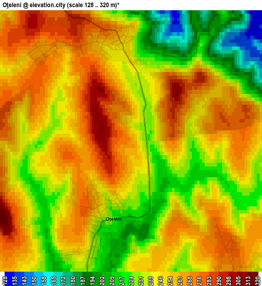 Oţeleni elevation map