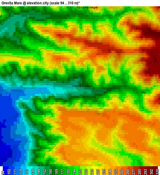 Orevița Mare elevation map