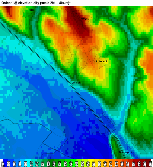 Oniceni elevation map