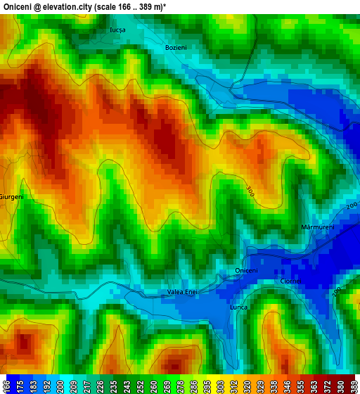 Oniceni elevation map