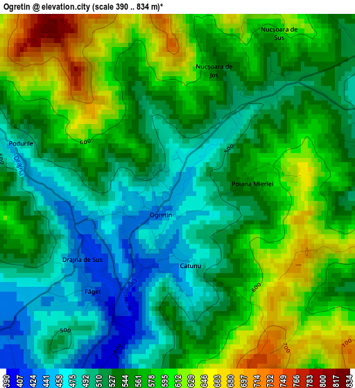 Ogretin elevation map