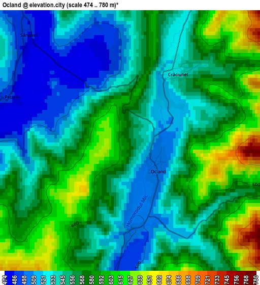 Ocland elevation map