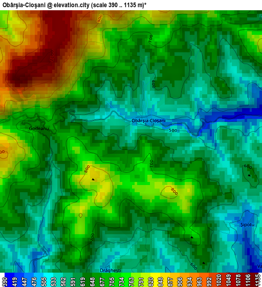 Obârşia-Cloşani elevation map