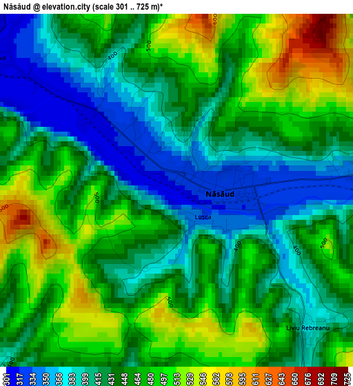 Năsăud elevation map