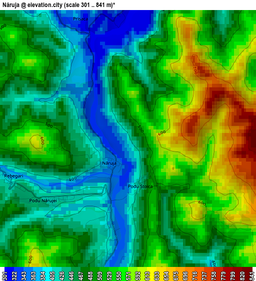 Năruja elevation map