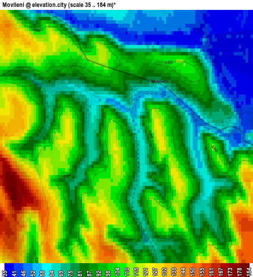 Movileni elevation map