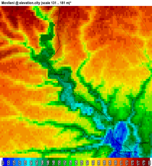 Movileni elevation map