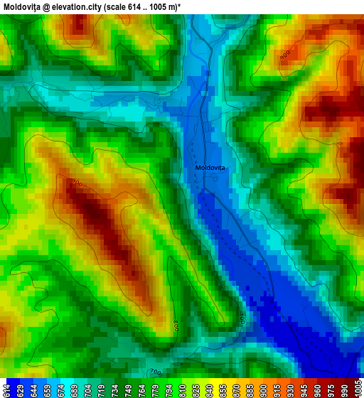 Moldoviţa elevation map