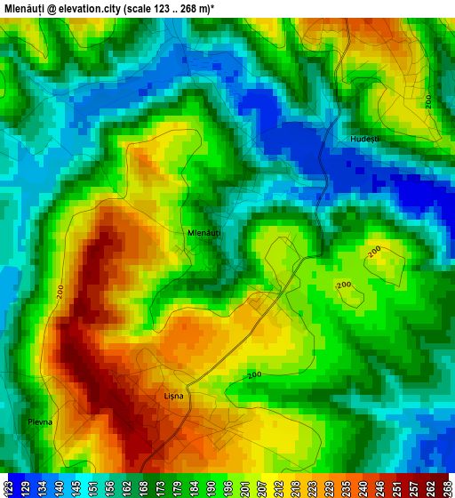 Mlenăuți elevation map