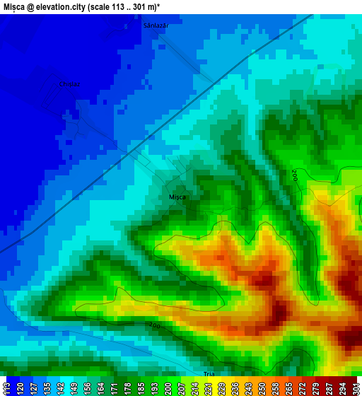 Mișca elevation map