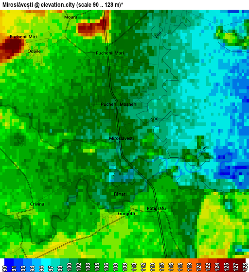 Miroslăvești elevation map