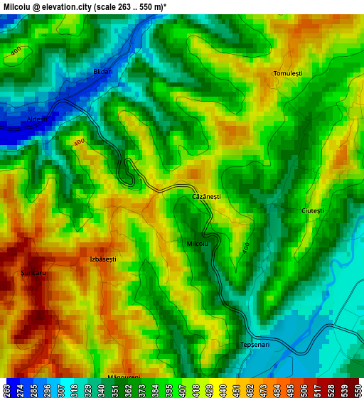 Milcoiu elevation map