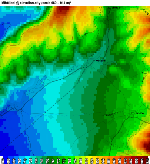 Mihăileni elevation map