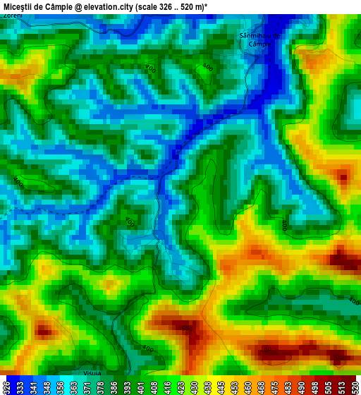 Miceştii de Câmpie elevation map