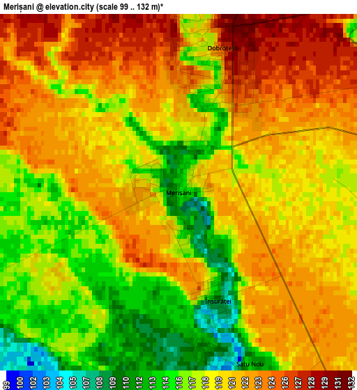 Merișani elevation map