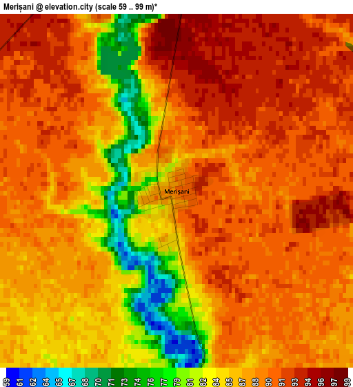 Merișani elevation map