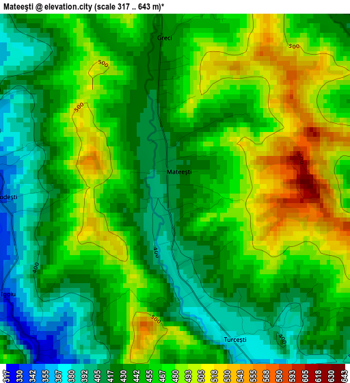 Mateeşti elevation map