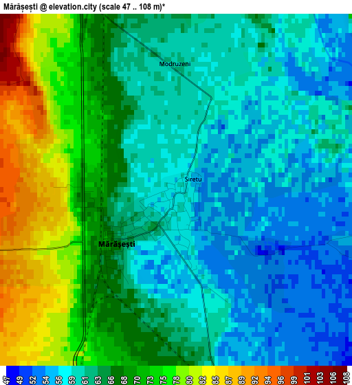 Mărășești elevation map