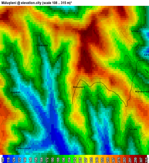 Măluşteni elevation map