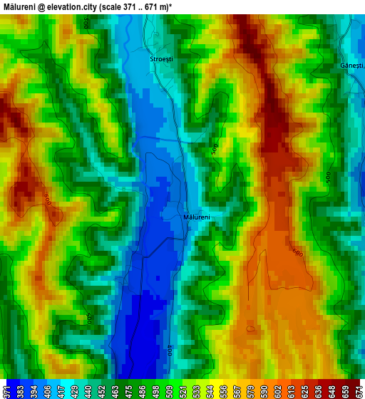 Mălureni elevation map