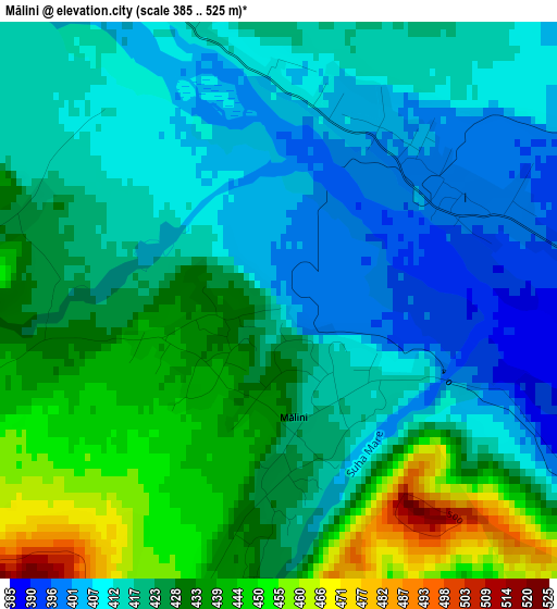 Mălini elevation map