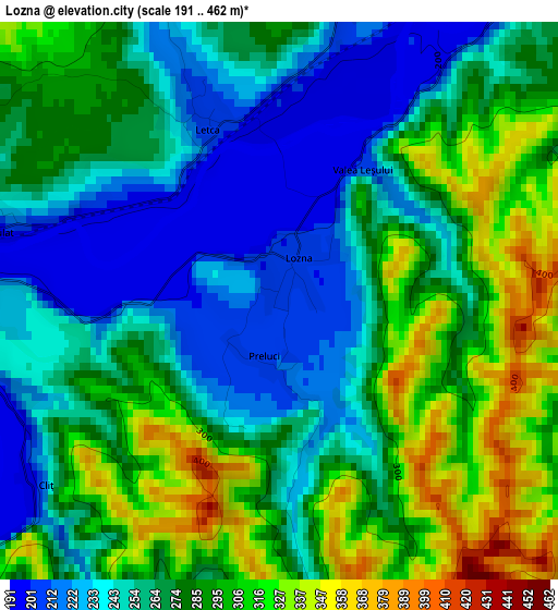 Lozna elevation map