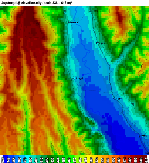 Jupânești elevation map