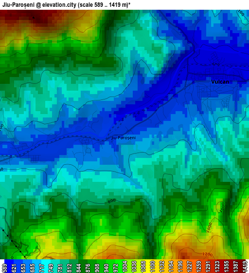 Jiu-Paroșeni elevation map