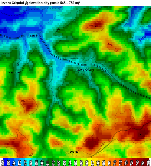 Izvoru Crişului elevation map