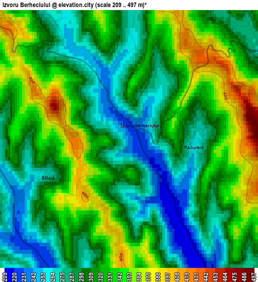 Izvoru Berheciului elevation map