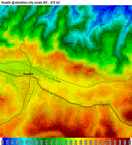 Huedin elevation map