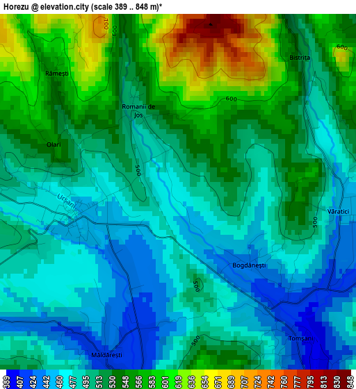 Horezu elevation map