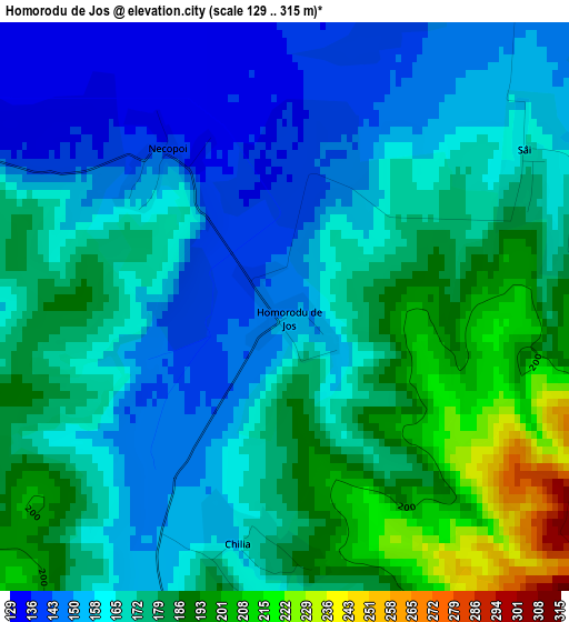 Homorodu de Jos elevation map