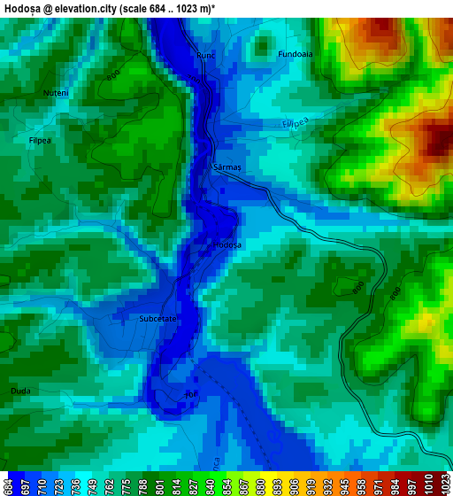 Hodoșa elevation map