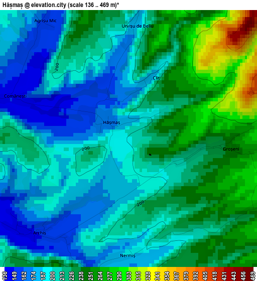 Hășmaș elevation map