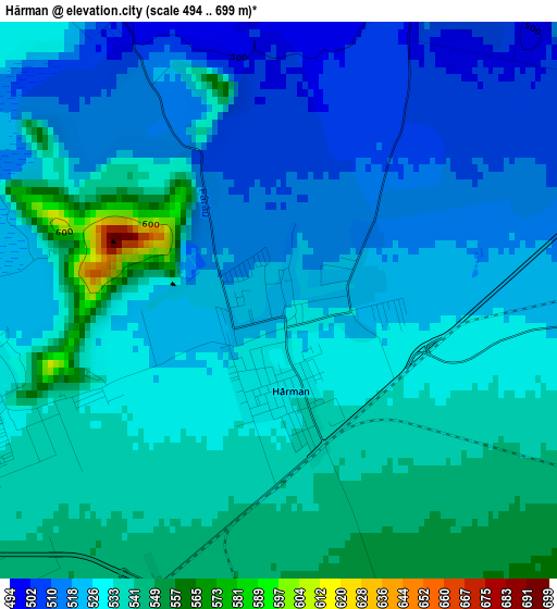 Hărman elevation map