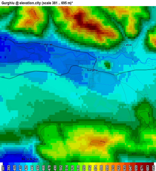 Gurghiu elevation map