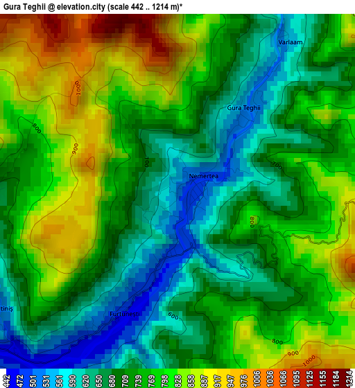 Gura Teghii elevation map