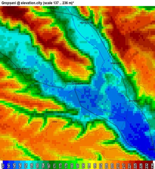 Gropșani elevation map