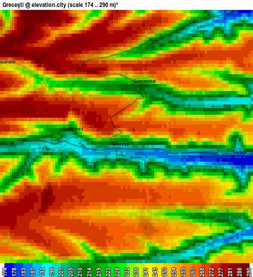 Greceşti elevation map