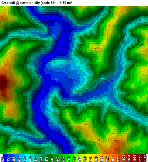 Greblești elevation map