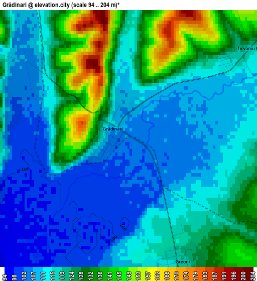 Grădinari elevation map