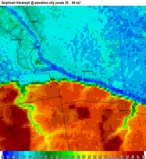 Goştinari-Văcăreşti elevation map