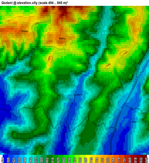 Godeni elevation map