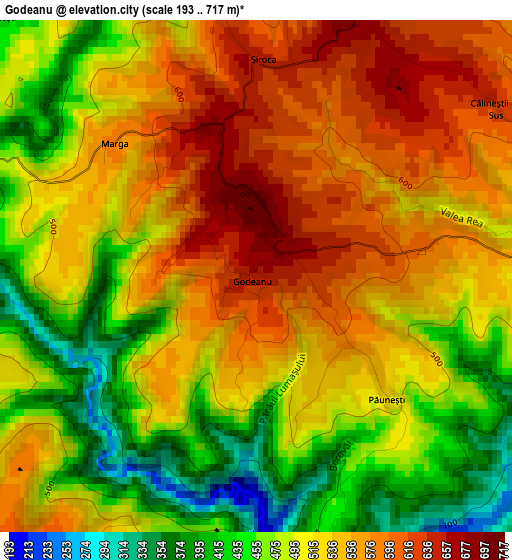 Godeanu elevation map